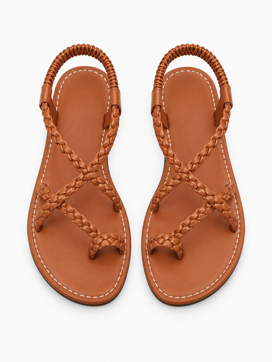 Servane – Sandale plate tressée à élastique femme – Marron — dessus
