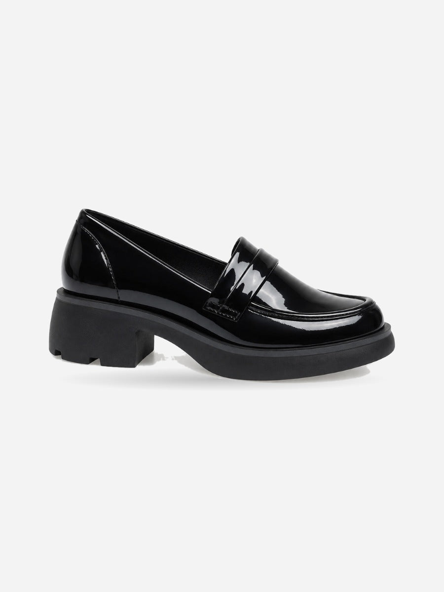 Séverine – Mocassin à talon compensé femme – Noir — profil droit