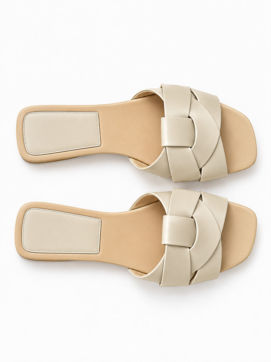 Silvia – Sandale plate tissée de créateur femme – Beige — dessus