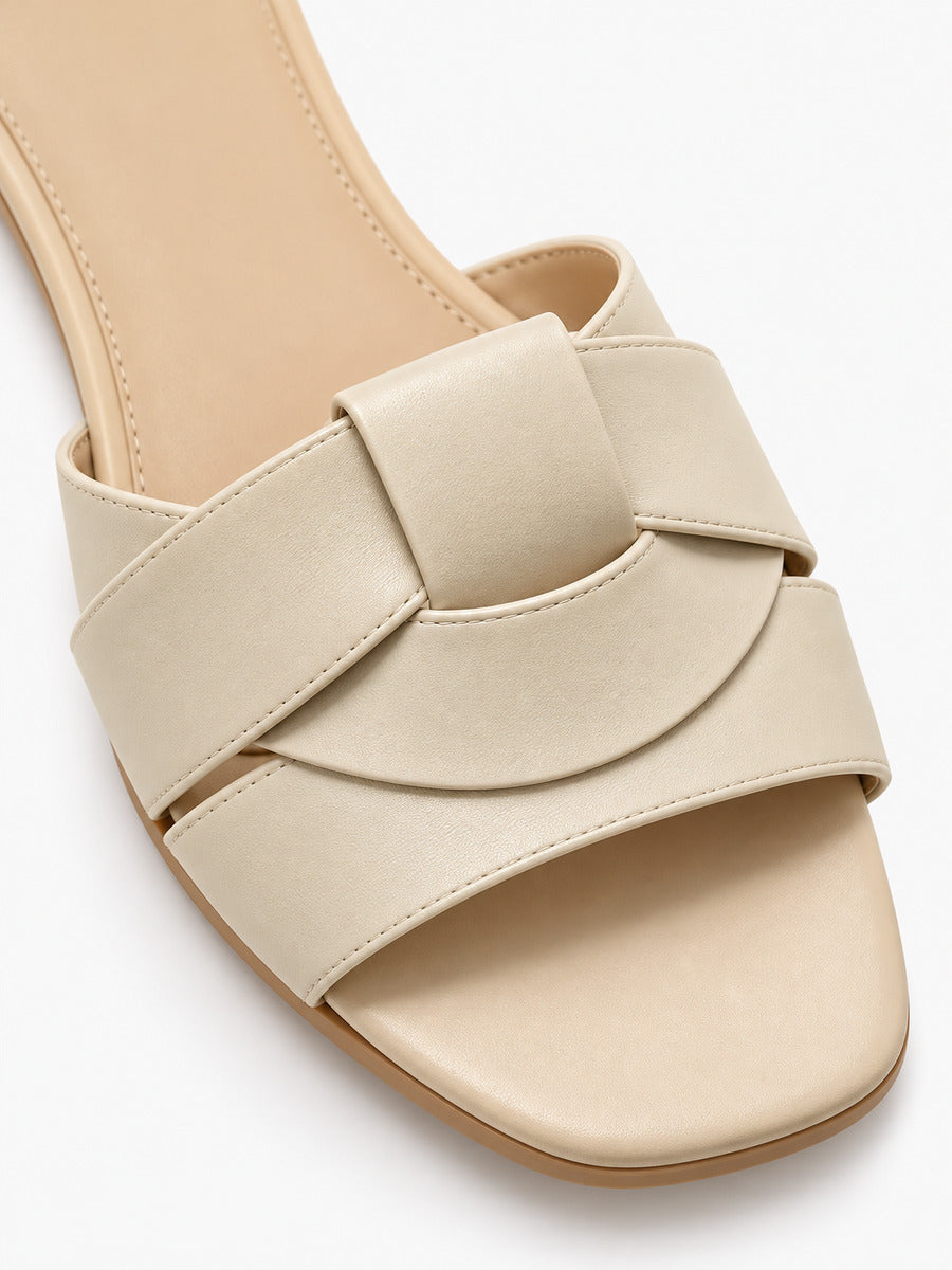 Silvia – Sandale plate tissée de créateur femme – Beige — détail