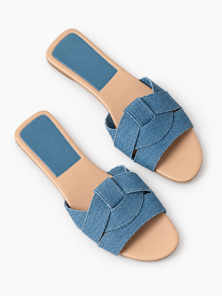 Silvia – Sandale plate tissée de créateur femme – Bleu — dessus