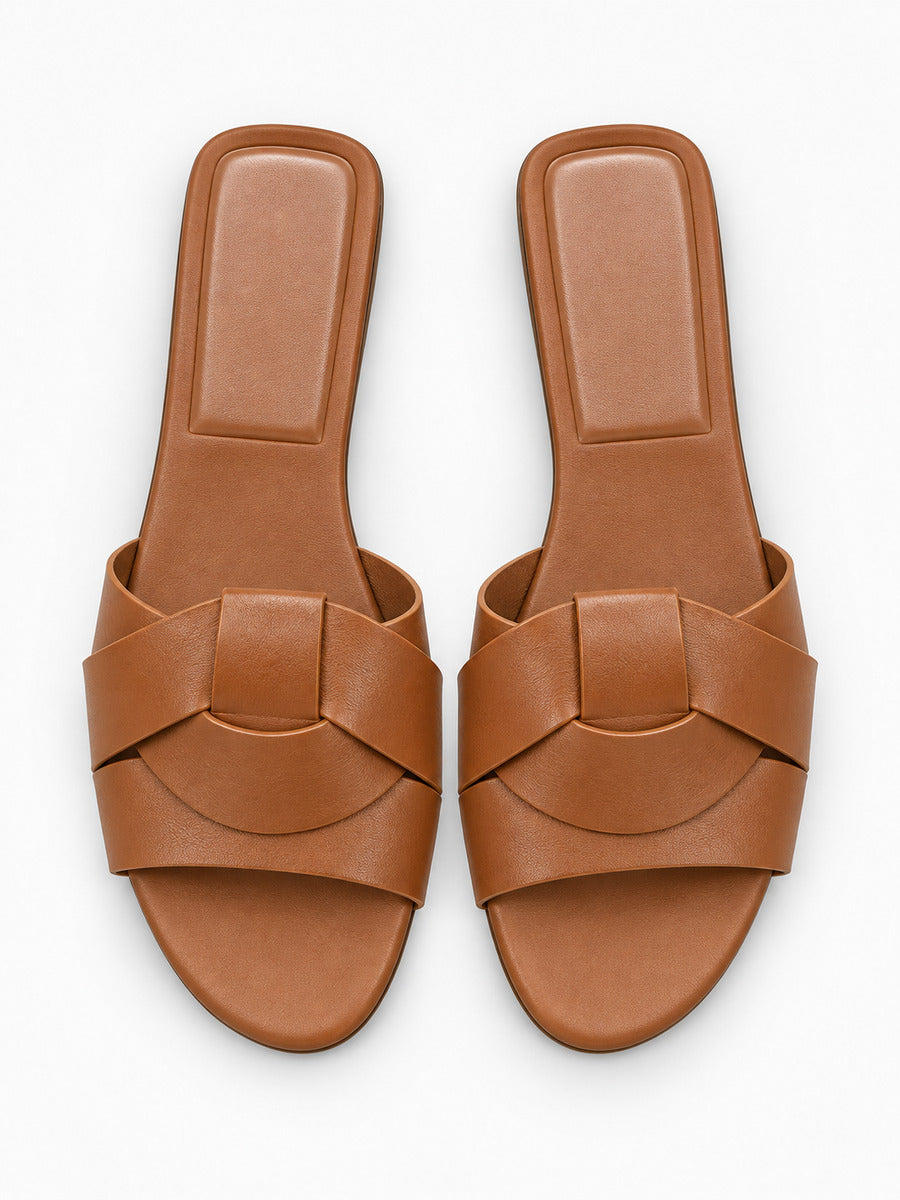 Silvia – Sandale plate tissée de créateur femme – Marron — dessus