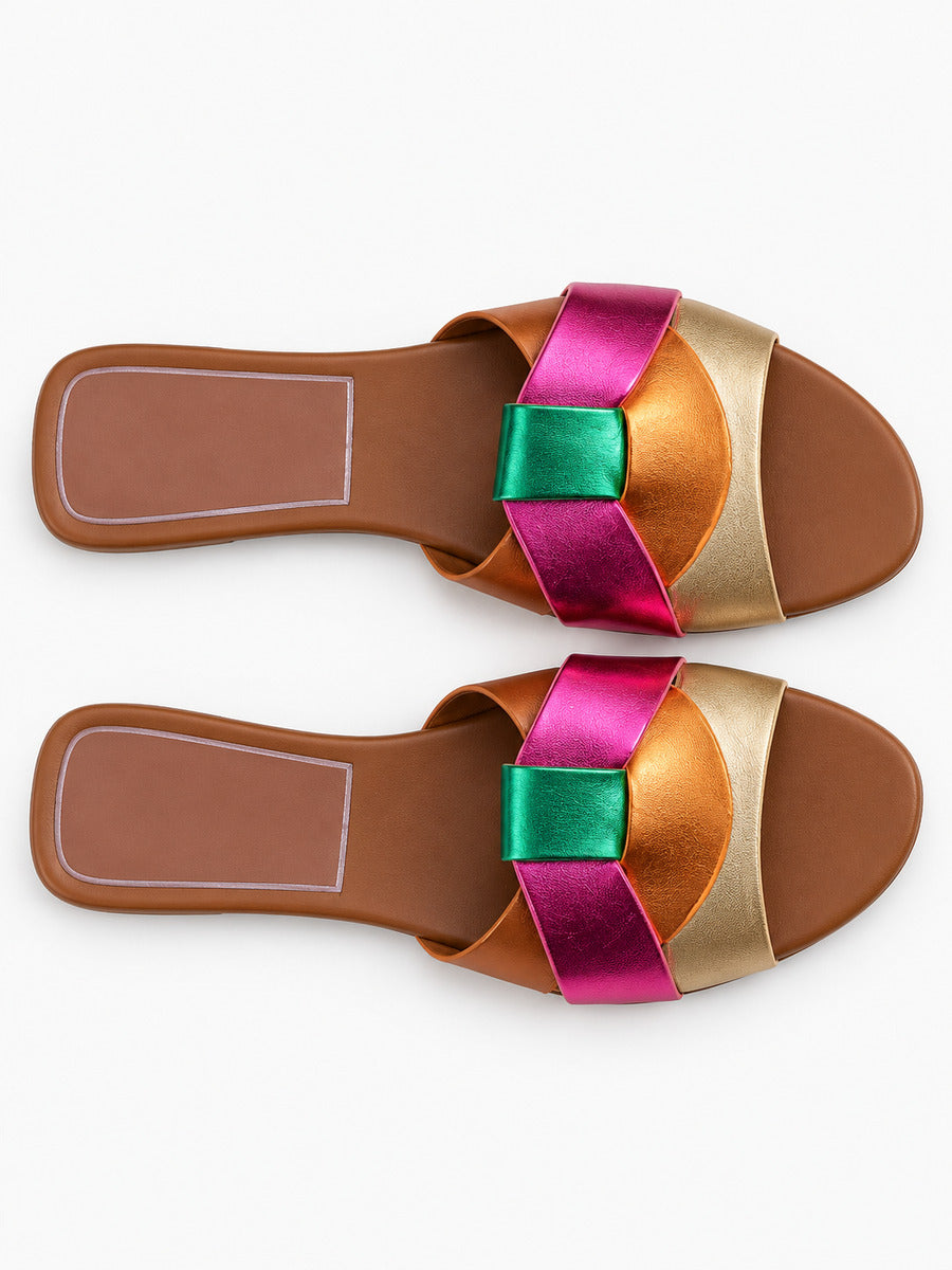 Silvia – Sandale plate tissée de créateur femme – Multicolore — dessus