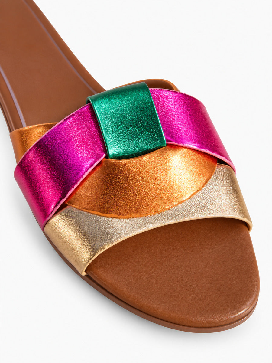 Silvia – Sandale plate tissée de créateur femme – Multicolore — détail