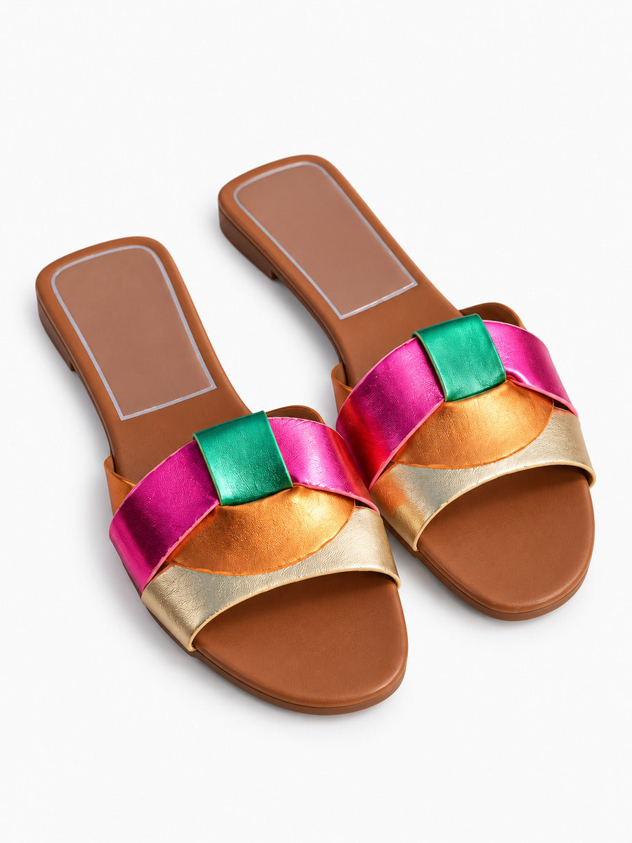 Silvia – Sandale plate tissée de créateur femme – Multicolore — trois quarts