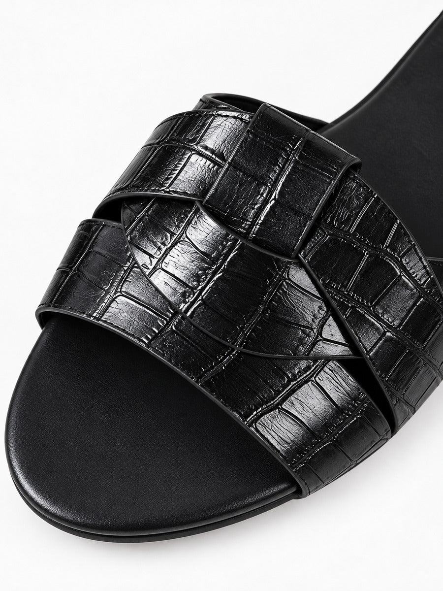 Silvia – Sandale plate tissée de créateur femme – Noir — détail
