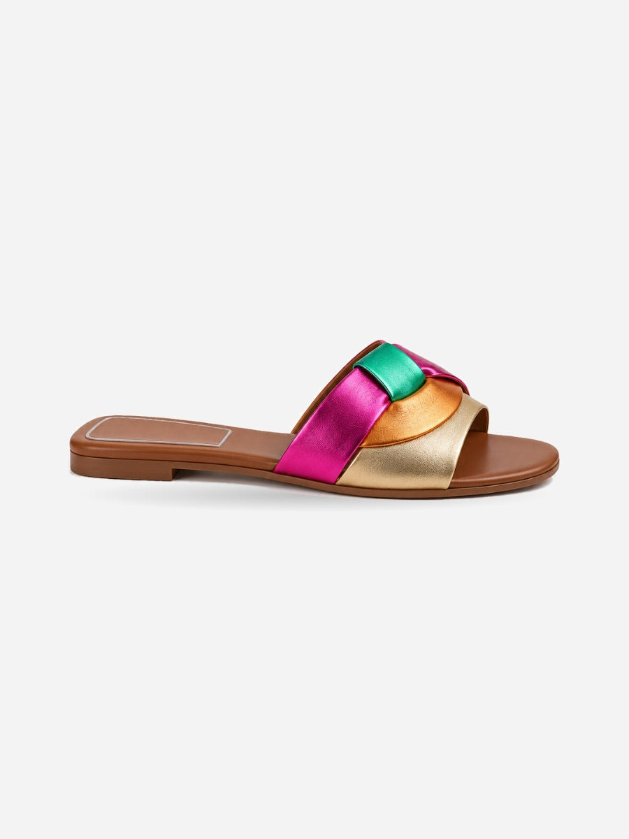 Silvia – Sandale plate tissée de créateur femme – Multicolore — profil droit