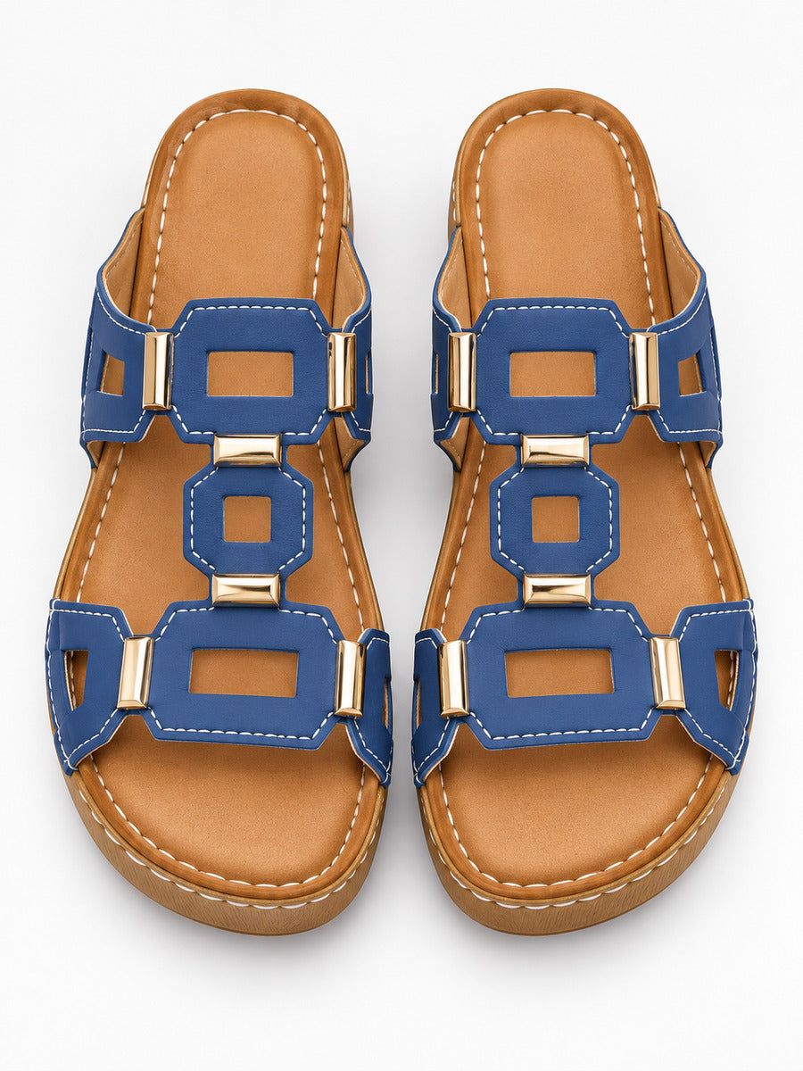 Solange – Sandale compensée romaine ouverte femme – Bleu — dessus