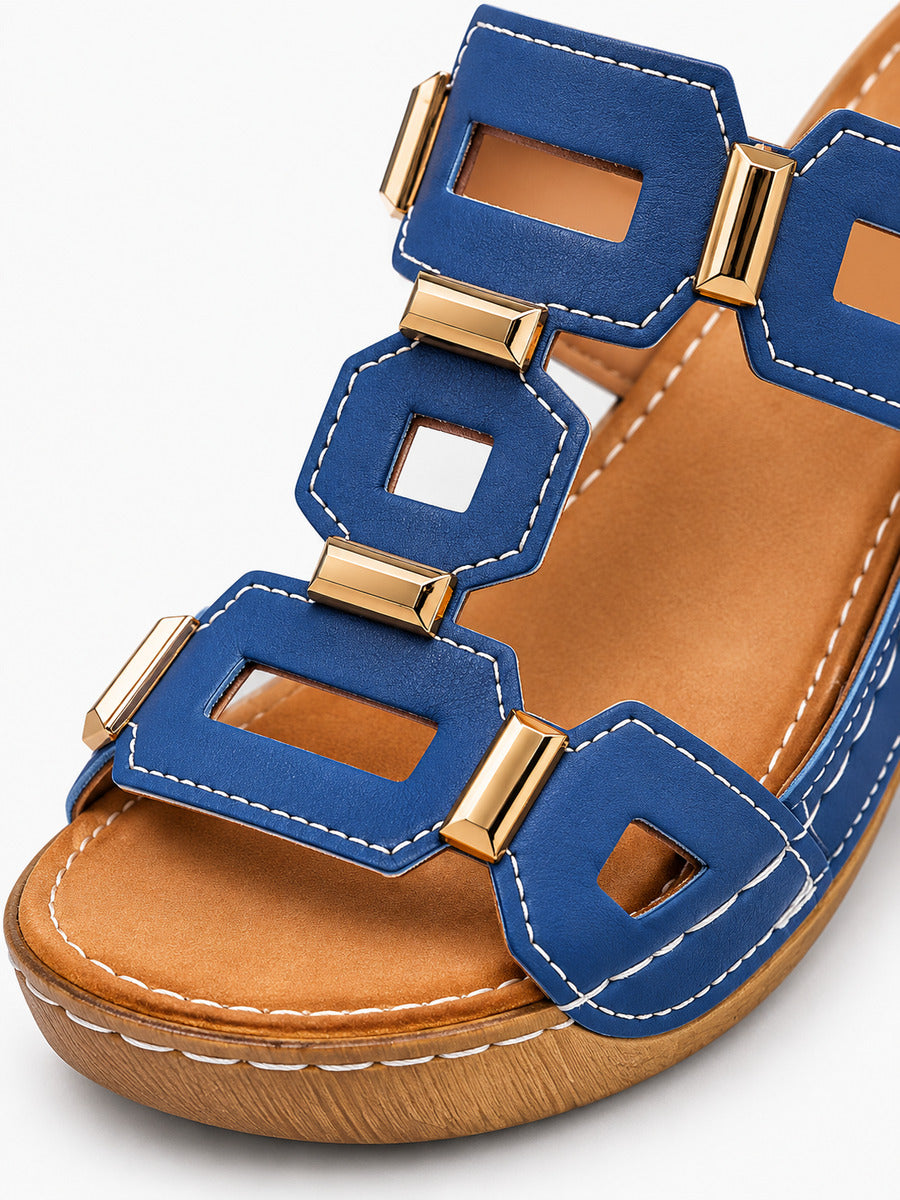 Solange – Sandale compensée romaine ouverte femme – Bleu — détail