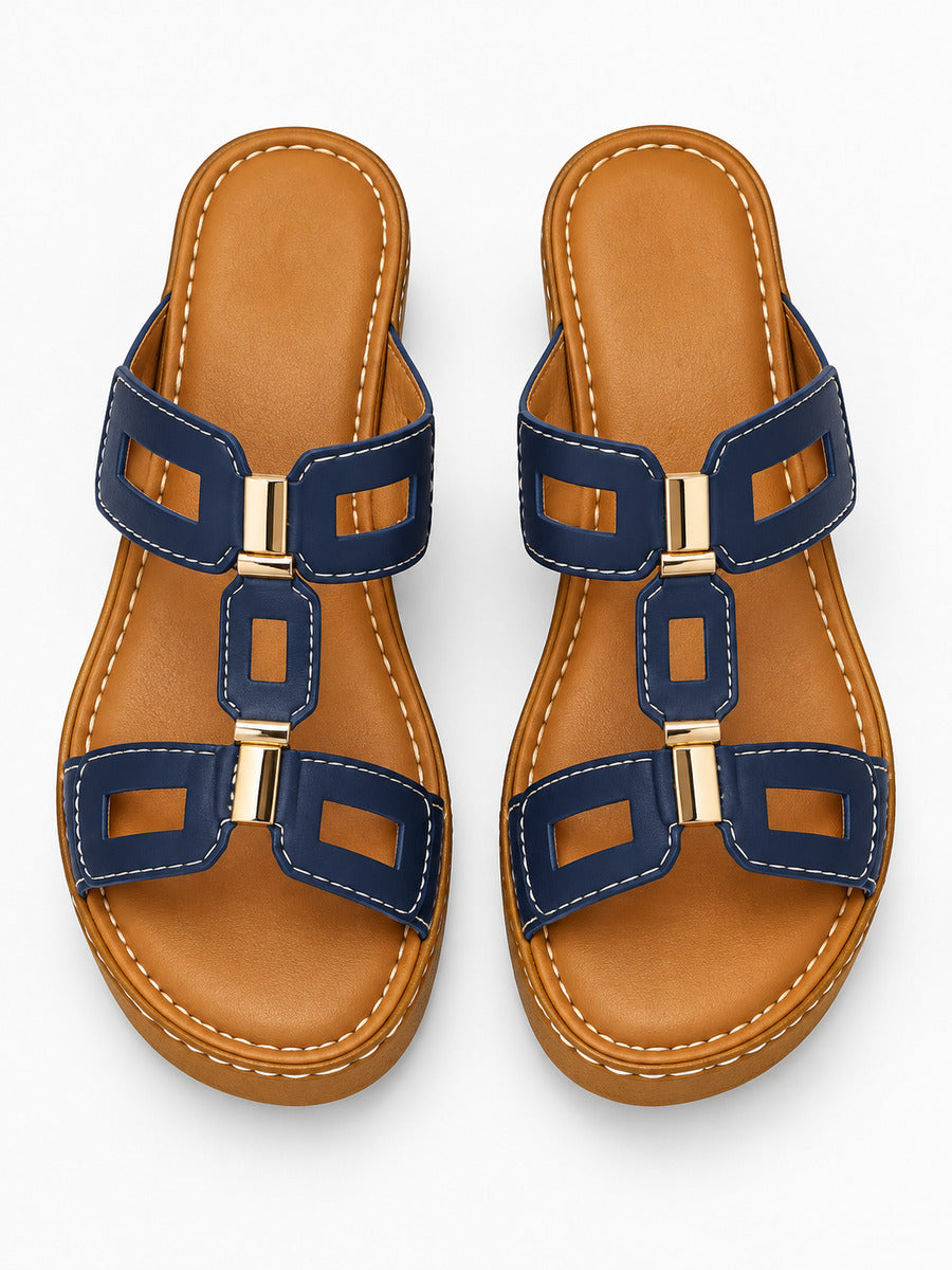 Solange – Sandale compensée romaine ouverte femme – Bleu foncé — dessus