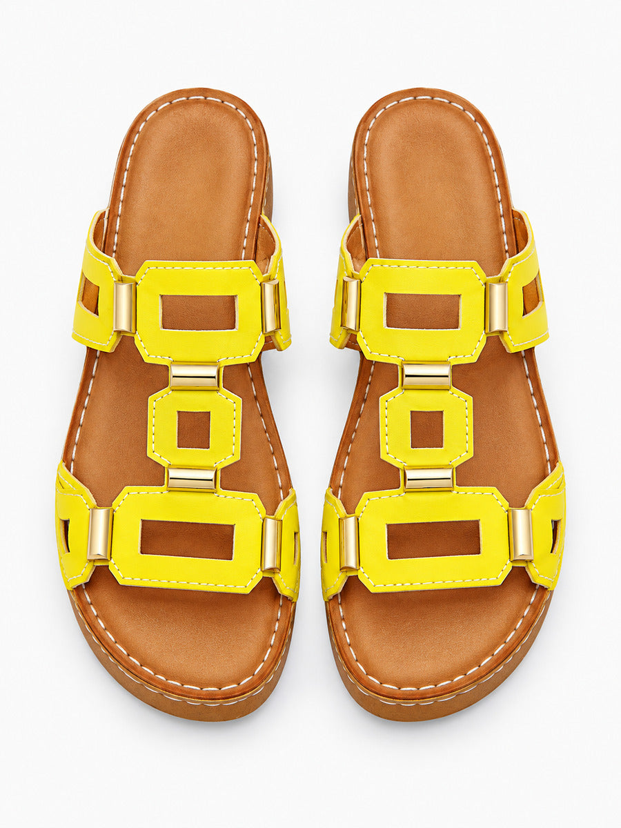 Solange – Sandale compensée romaine ouverte femme – Jaune — dessus