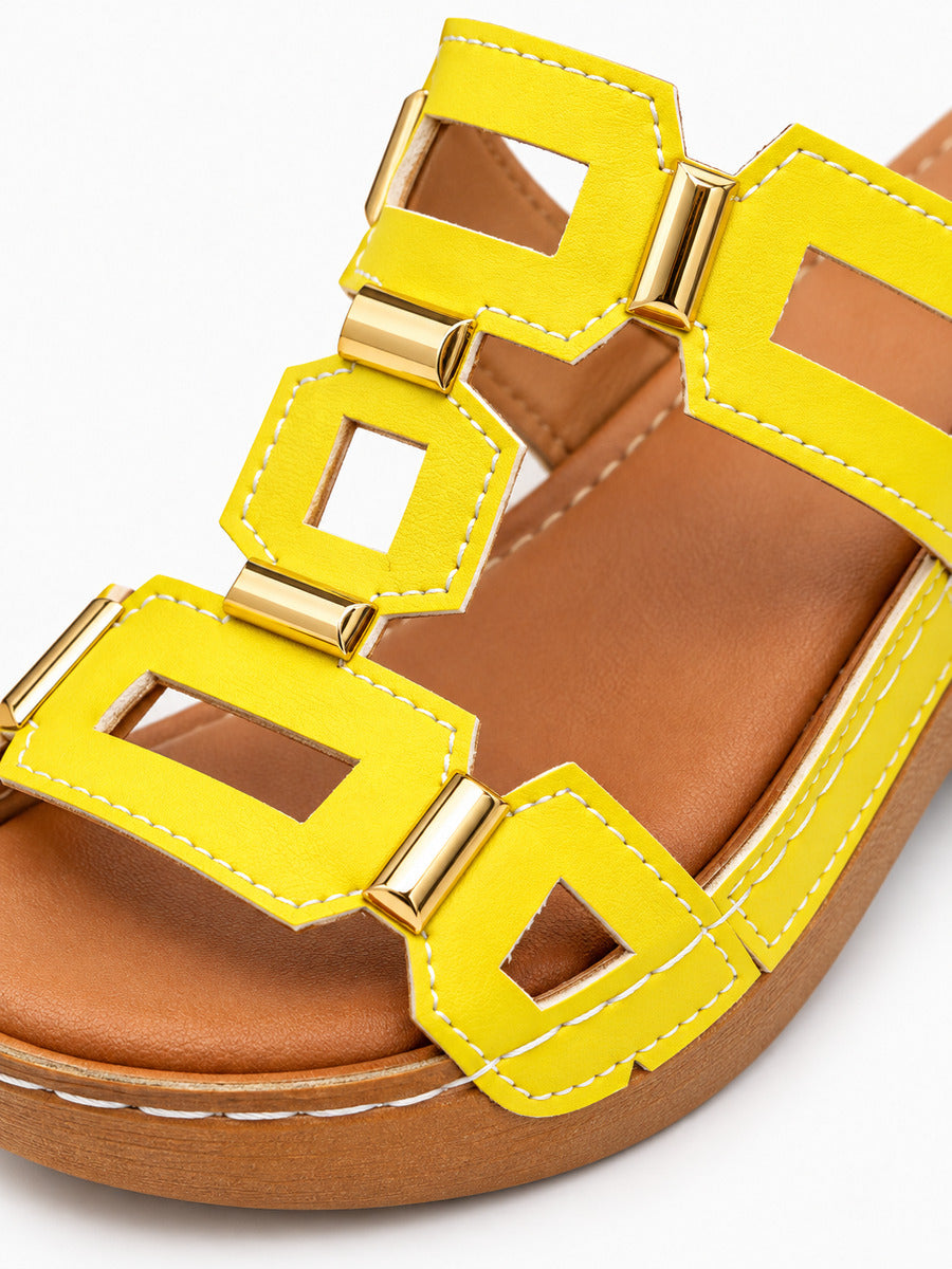 Solange – Sandale compensée romaine ouverte femme – Jaune — détail
