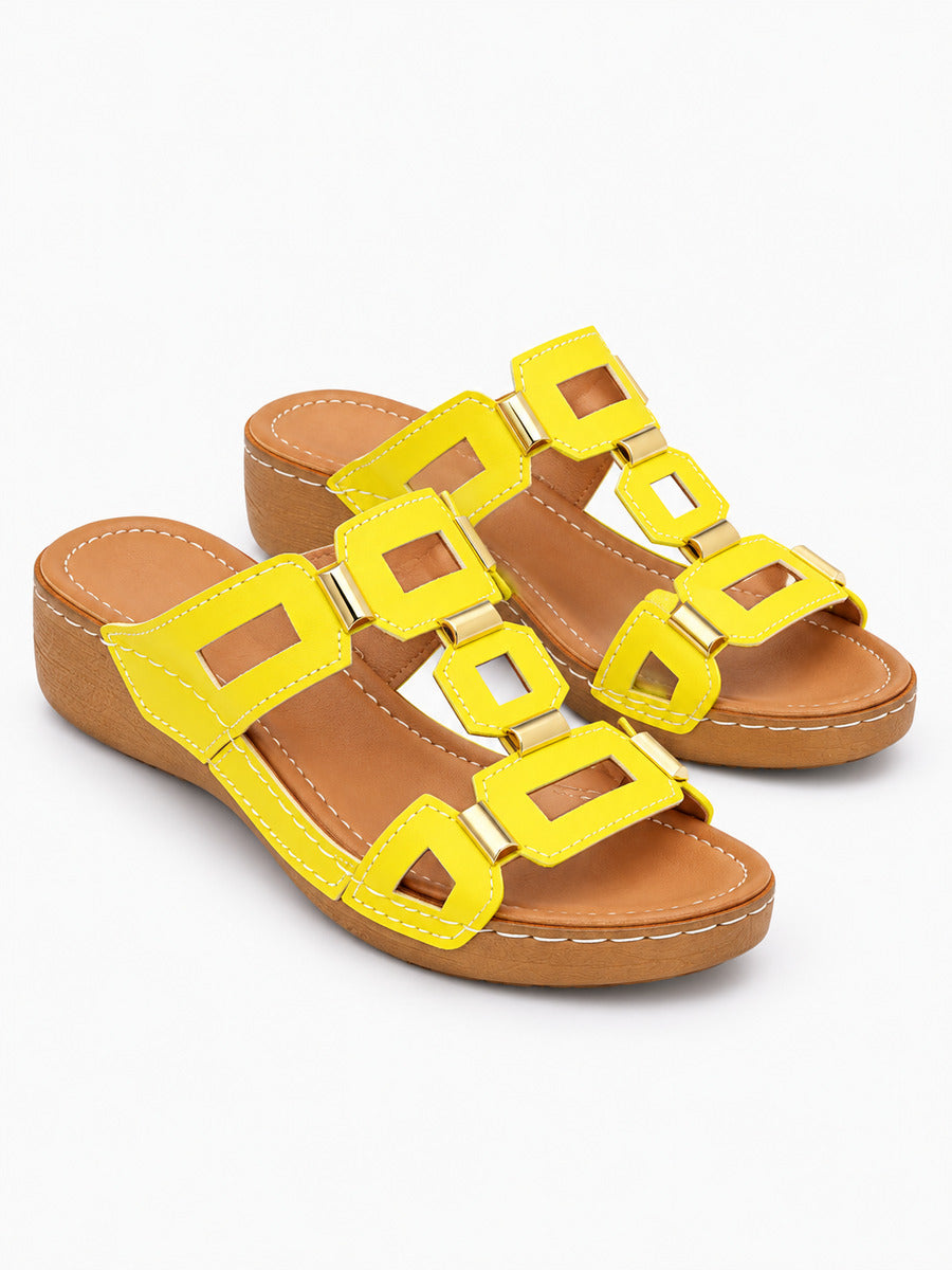 Solange – Sandale compensée romaine ouverte femme – Jaune — trois quarts