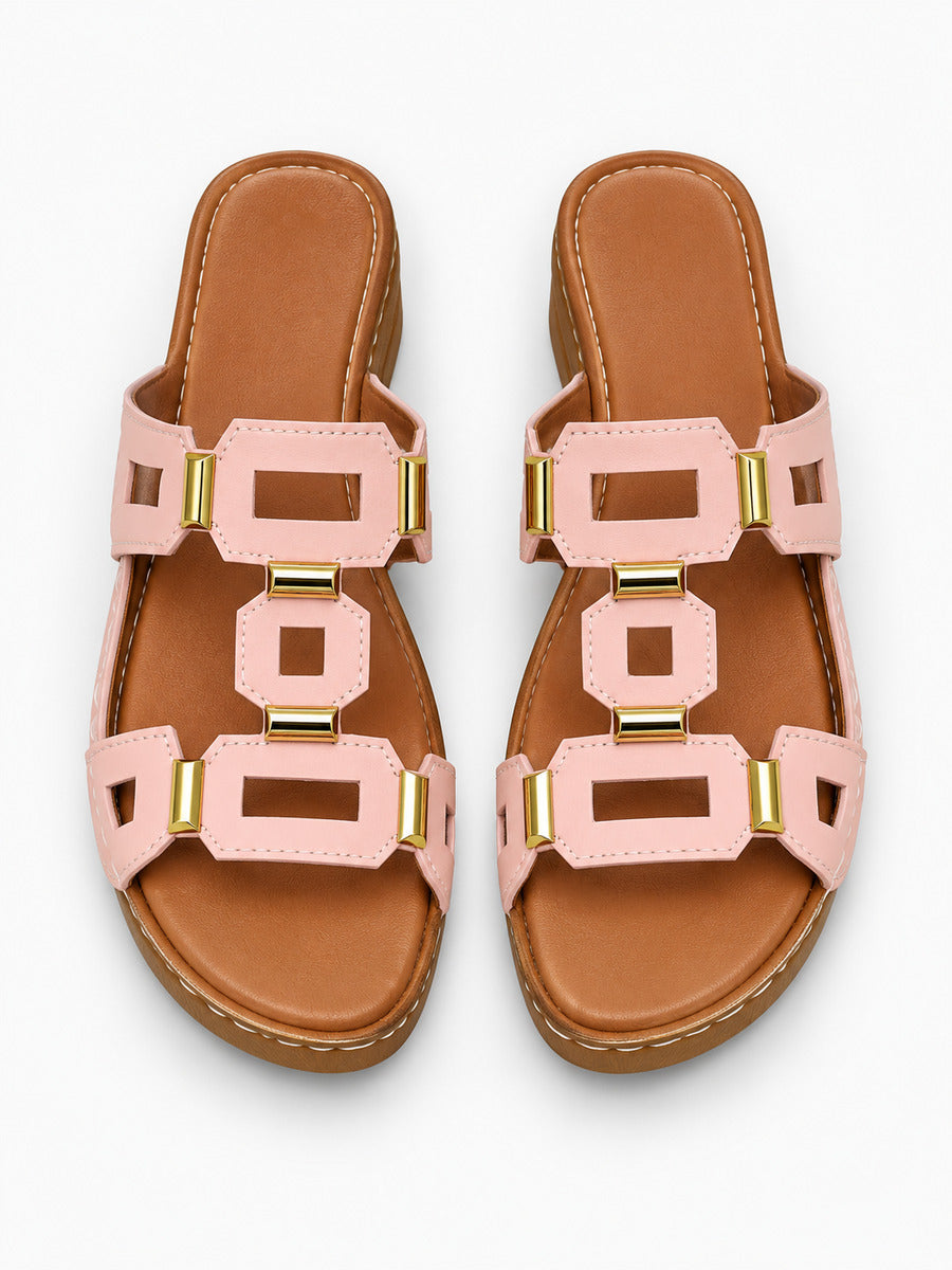Solange – Sandale compensée romaine ouverte femme – Rose — dessus
