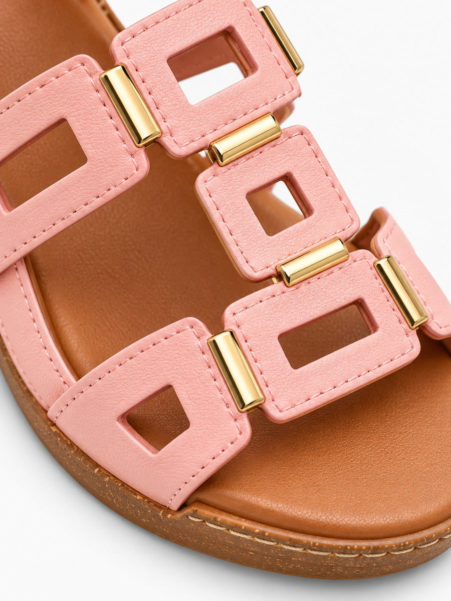 Solange – Sandale compensée romaine ouverte femme – Rose — détail