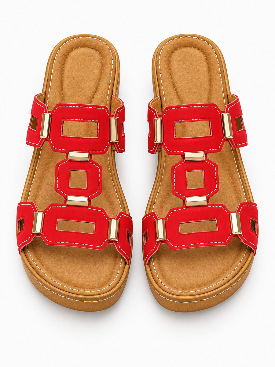 Solange – Sandale compensée romaine ouverte femme – Rouge — dessus