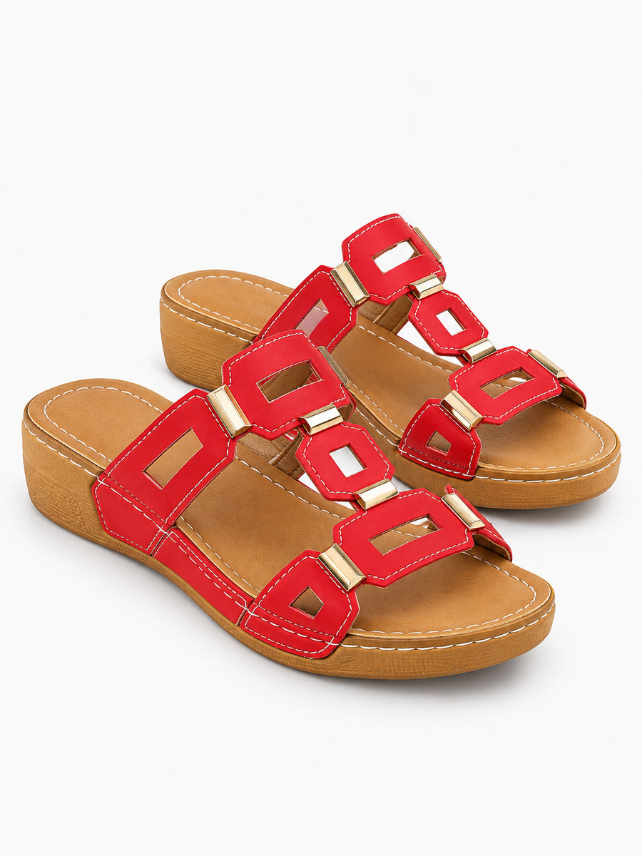 Solange – Sandale compensée romaine ouverte femme – Rouge — trois quarts