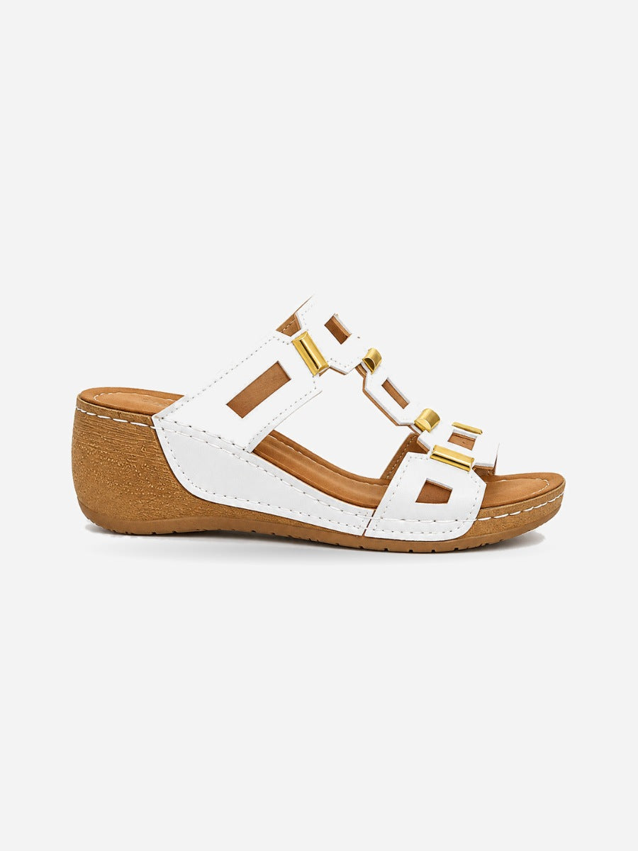 Solange – Sandale compensée romaine ouverte femme – Blanc — profil droit