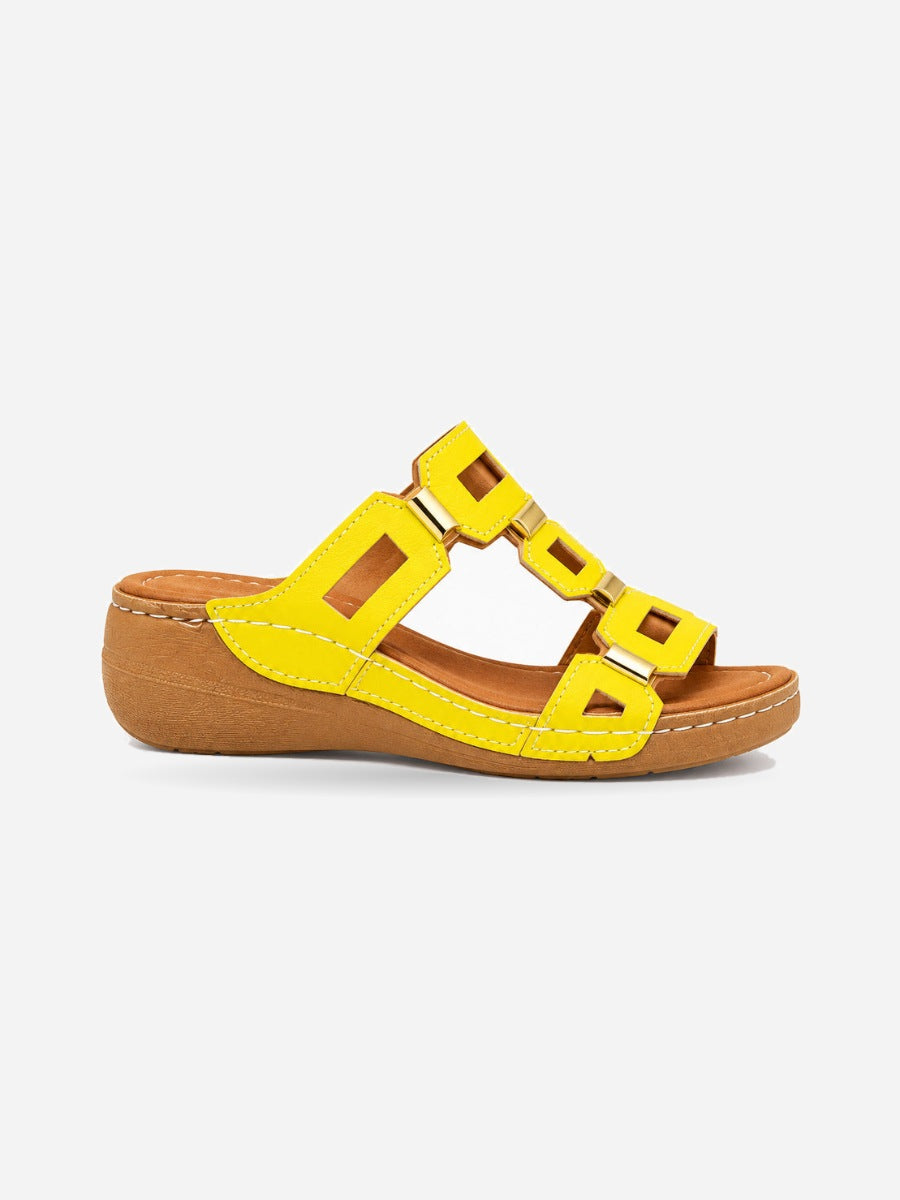 Solange – Sandale compensée romaine ouverte femme – Jaune — profil droit