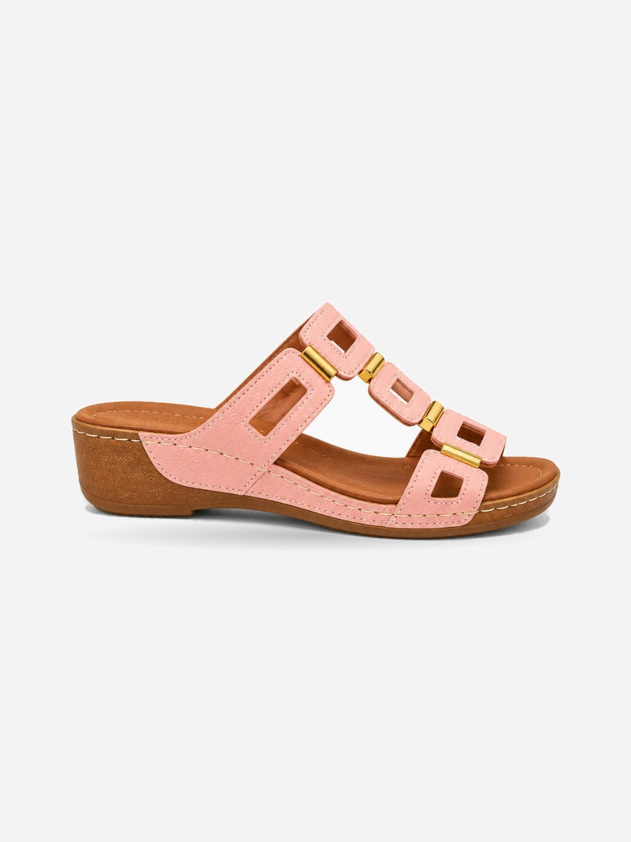 Solange – Sandale compensée romaine ouverte femme – Rose — profil droit