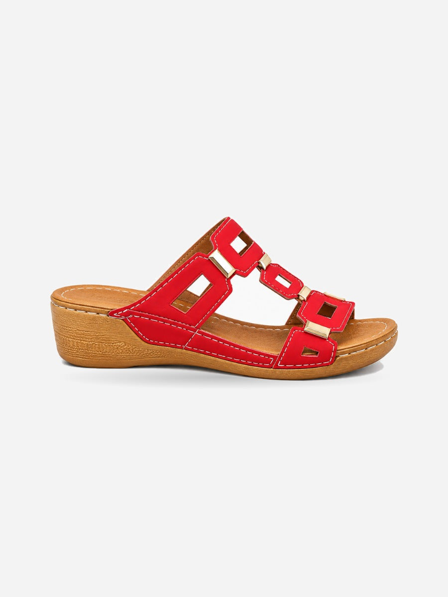 Solange – Sandale compensée romaine ouverte femme – Rouge — profil droit