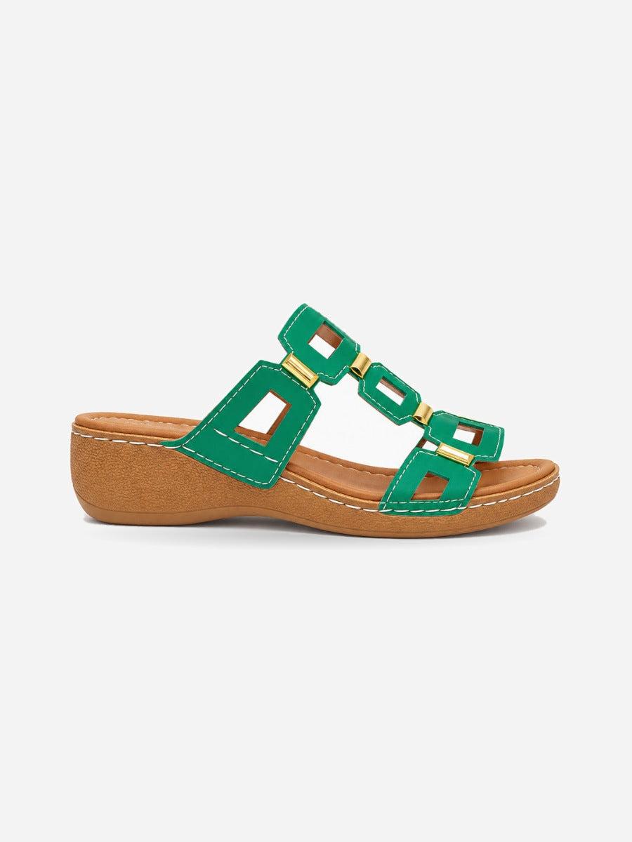Solange – Sandale compensée romaine ouverte femme – Vert — profil droit
