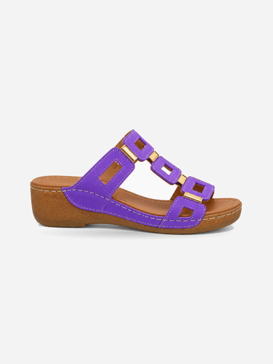 Solange – Sandale compensée romaine ouverte femme – Violet — profil droit