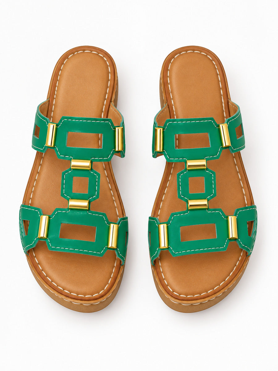 Solange – Sandale compensée romaine ouverte femme – Vert — dessus