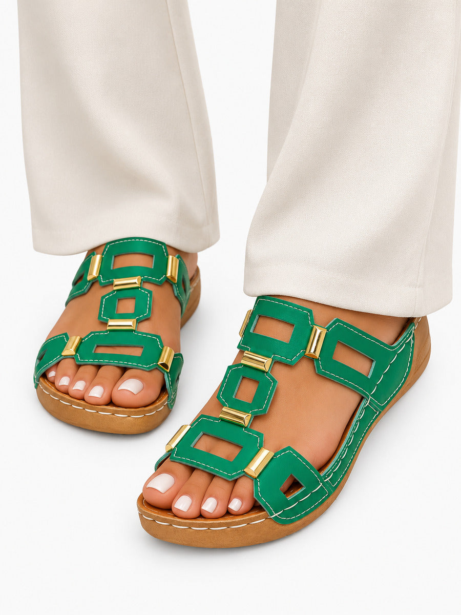 Solange – Sandale compensée romaine ouverte femme – Vert — portée