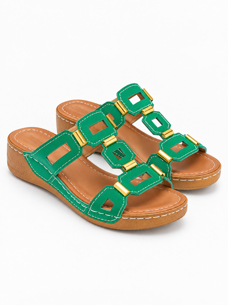 Solange – Sandale compensée romaine ouverte femme – Vert — trois quarts