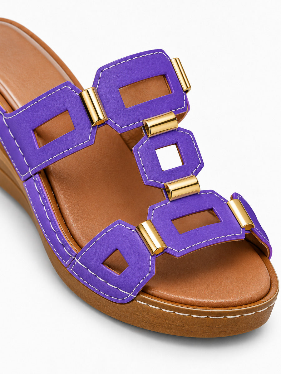Solange – Sandale compensée romaine ouverte femme – Violet — détail