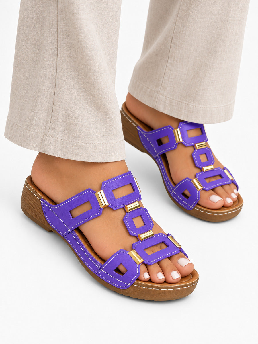 Solange – Sandale compensée romaine ouverte femme – Violet — portée