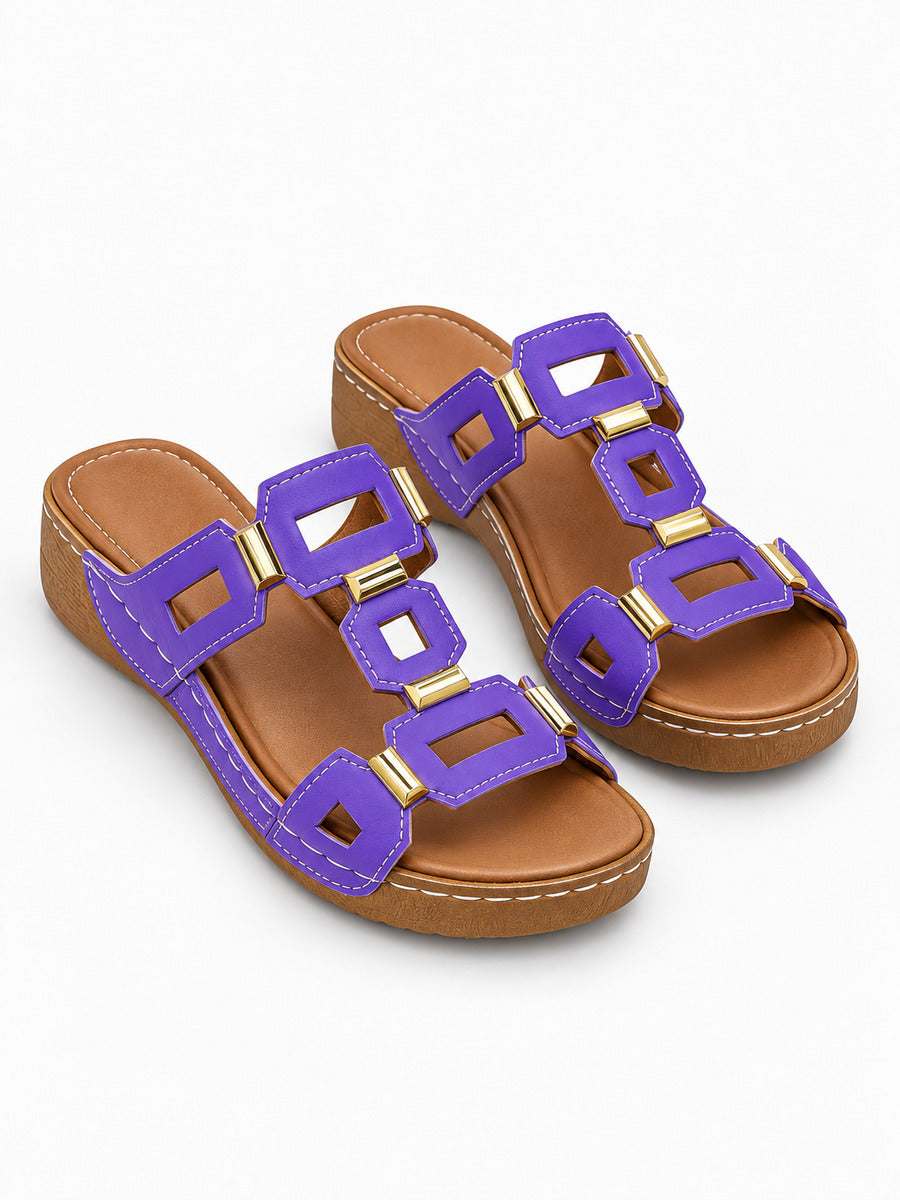 Solange – Sandale compensée romaine ouverte femme – Violet — trois quarts