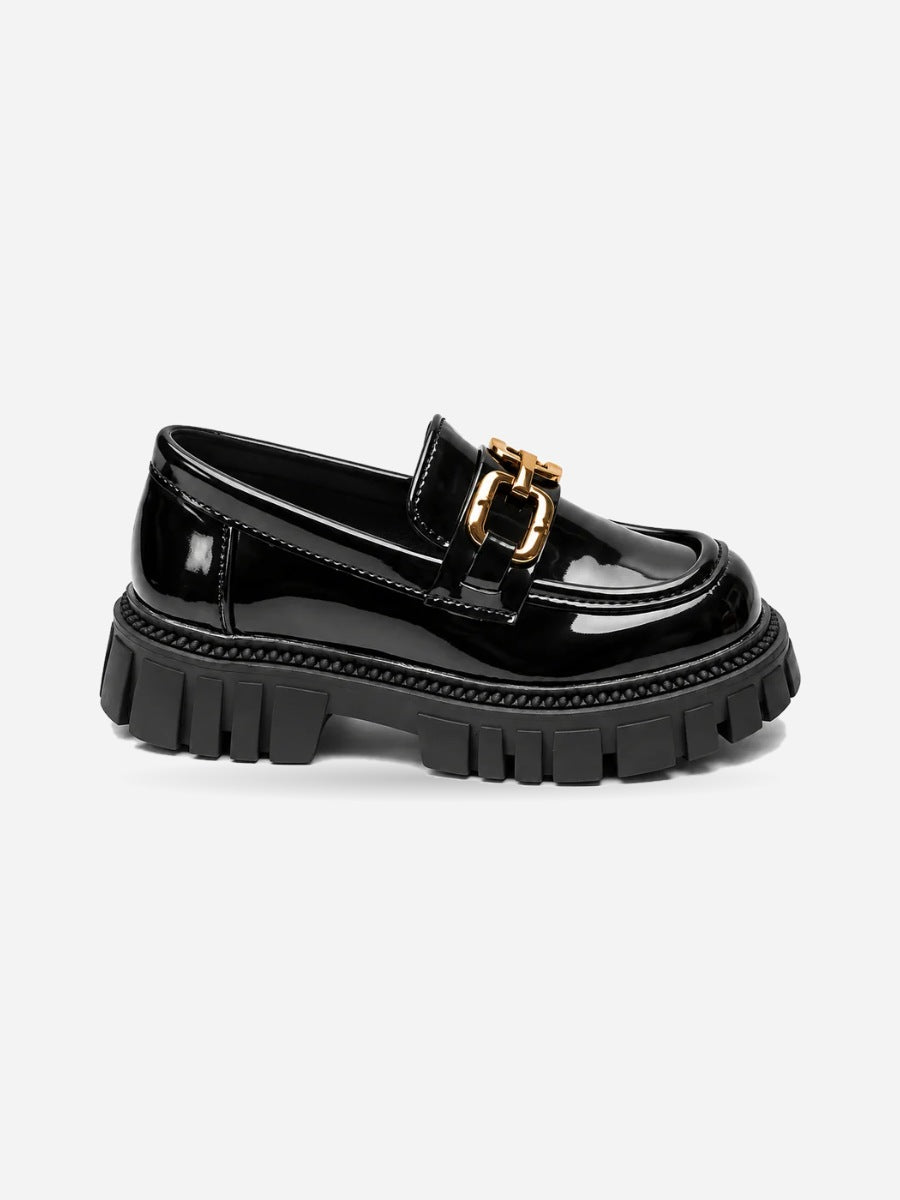Solène – Mocassin noir à boucle enfant — profil droit