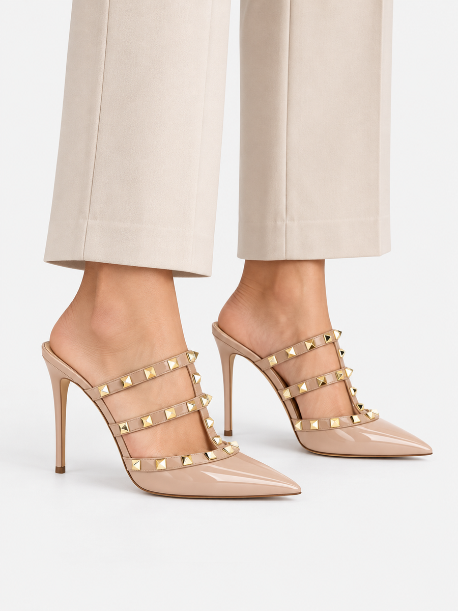 Sophie – Escarpin à talon et bride cheville femme – Beige — portée