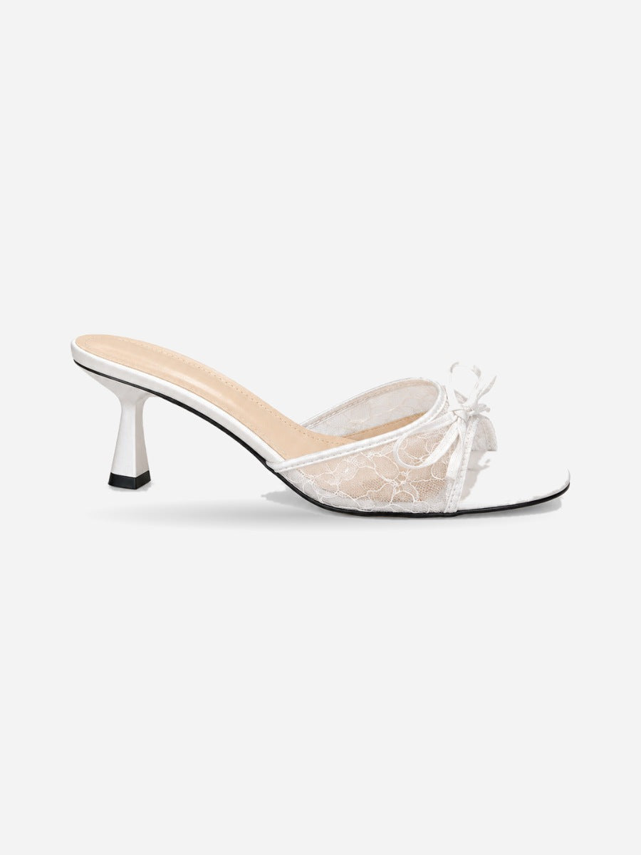 Sophie-Marie – Mule pointue en filet à nœud femme – Beige — profil droit