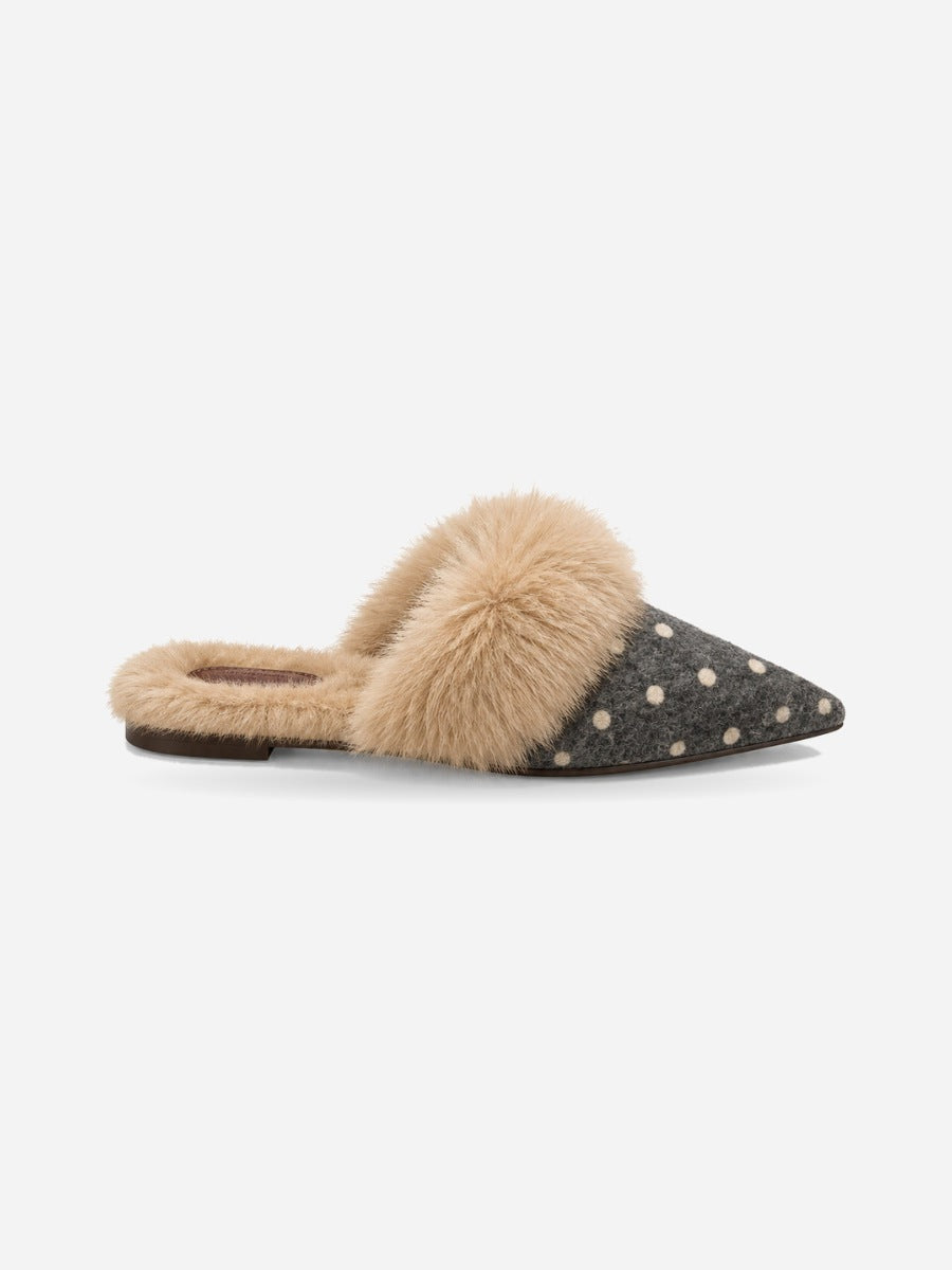 Stella-Marie – Mule fourrée à pois pointue femme – Gris — profil droit