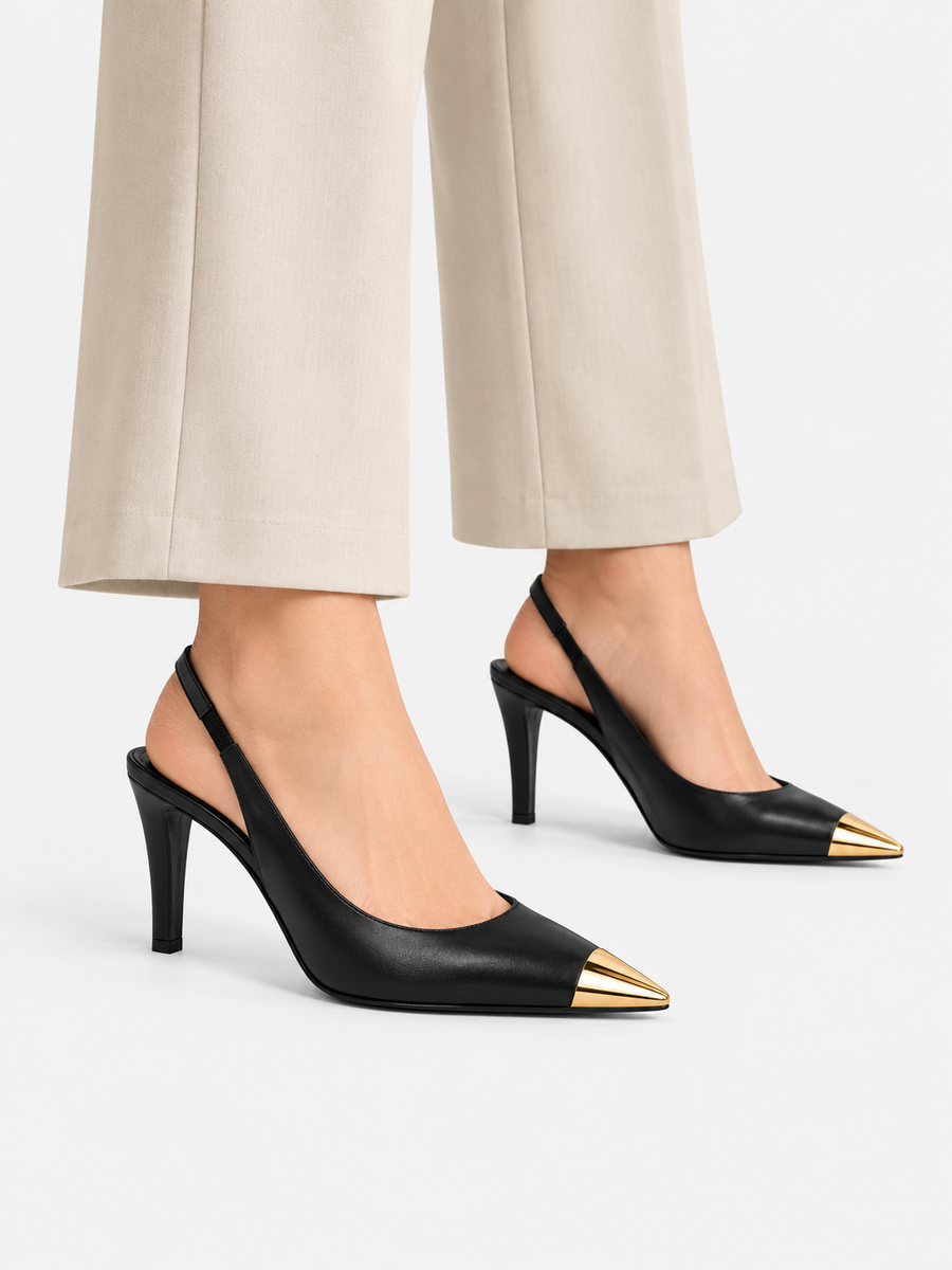 Stella – Escarpin à bride arrière et talon fin femme – Noir — portée