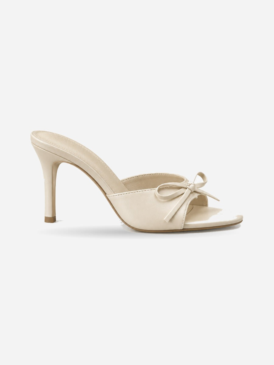Stella-Rose – Mule de soirée à talon haut et nœud femme – Beige — profil droit