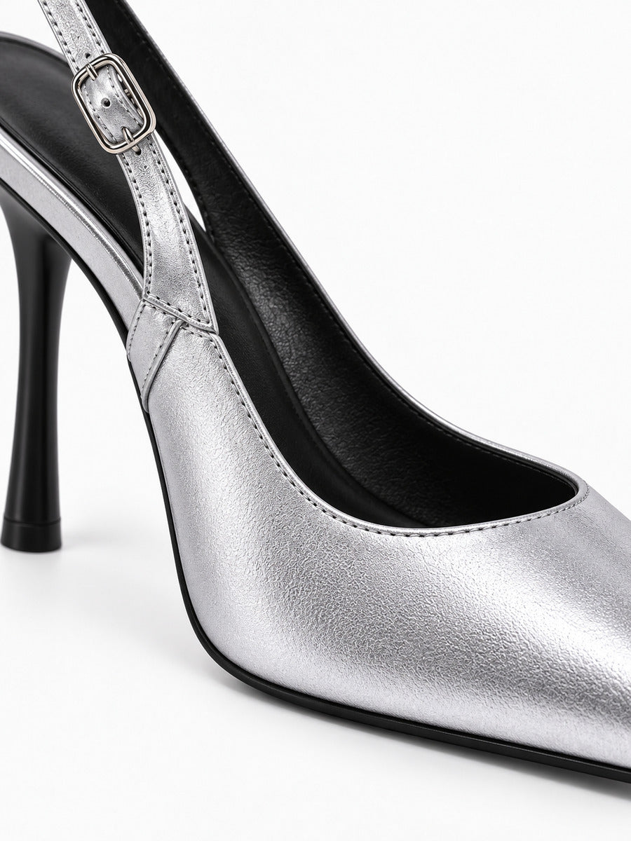 Stéphanie – Escarpin à bride arrière femme – Argenté — détail