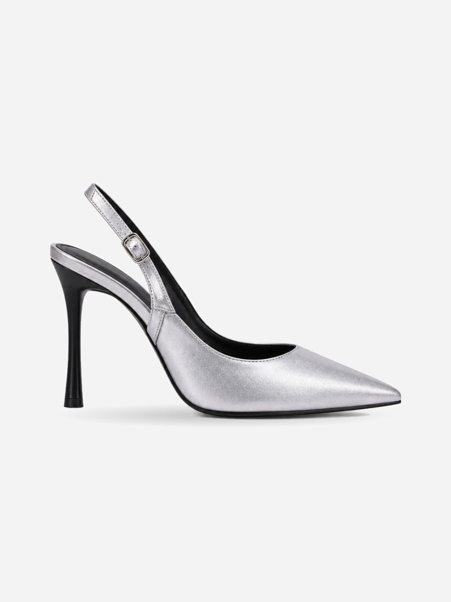 Stéphanie – Escarpin à bride arrière femme – Argenté — profil droit