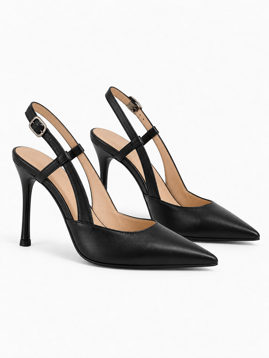 Stéphanie – Escarpin à bride arrière femme – Noir — trois quarts