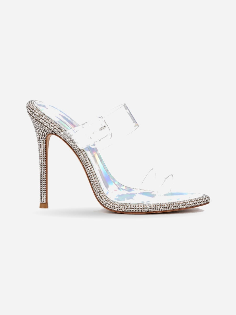 Suzanne – Mule transparente à strass femme – Argent — talon 8 cm