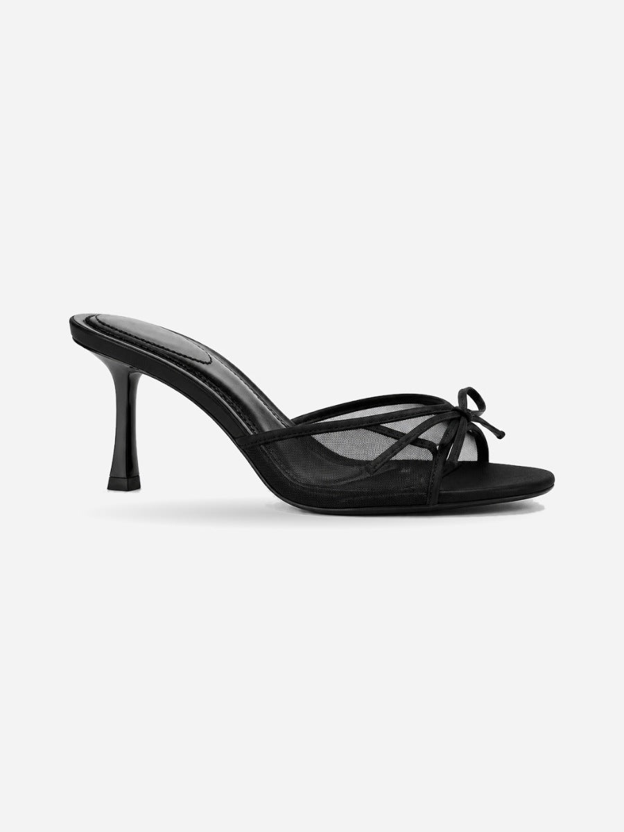 Suzanne-Marie – Mule de luxe à talon haut et nœud femme – Noir — profil droit