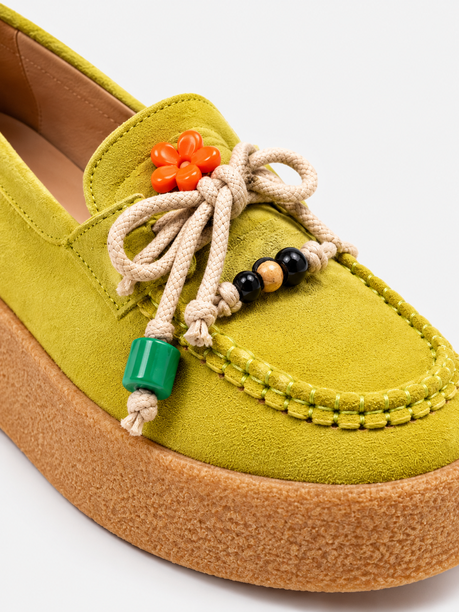 Ursule – Mocassin en daim à plateforme femme – Vert — détail