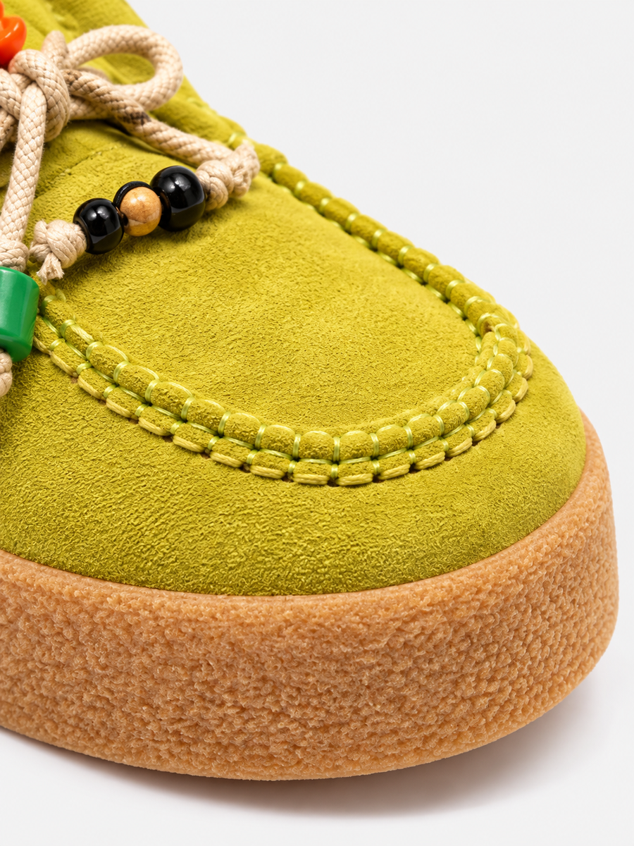 Ursule – Mocassin en daim à plateforme femme – Vert — détail