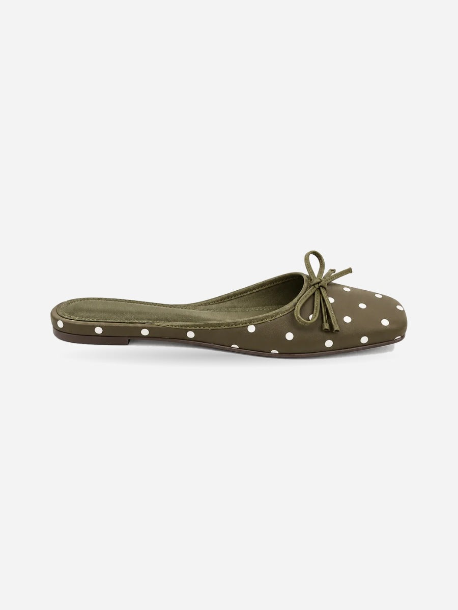 Victoria-Marie – Ballerine en satin à pois femme – Vert — profil droit