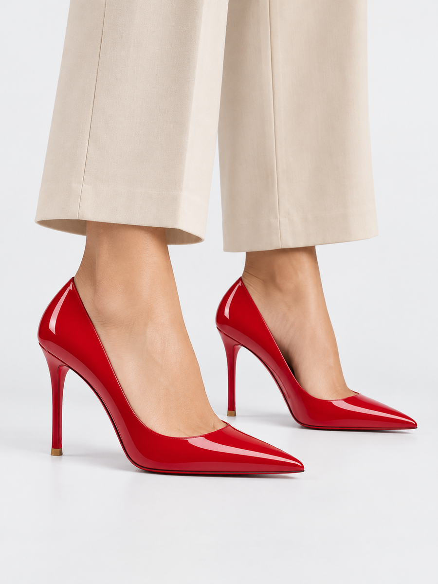 Victoria – Escarpin ajouré à talon haut femme – Rouge — portée
