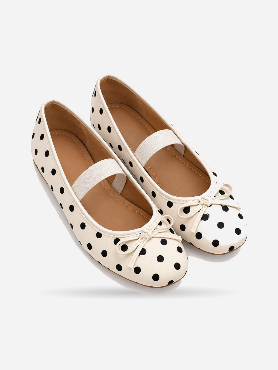Violette-Marie – Babies à bride élastique et pois femme – Beige — profil droit