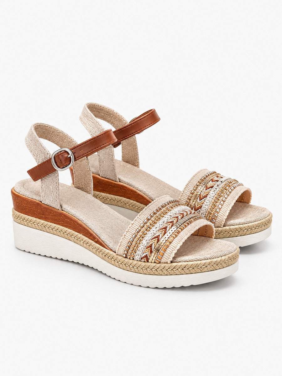 Yasmine – Sandale compensée tressée femme — paire 3/4